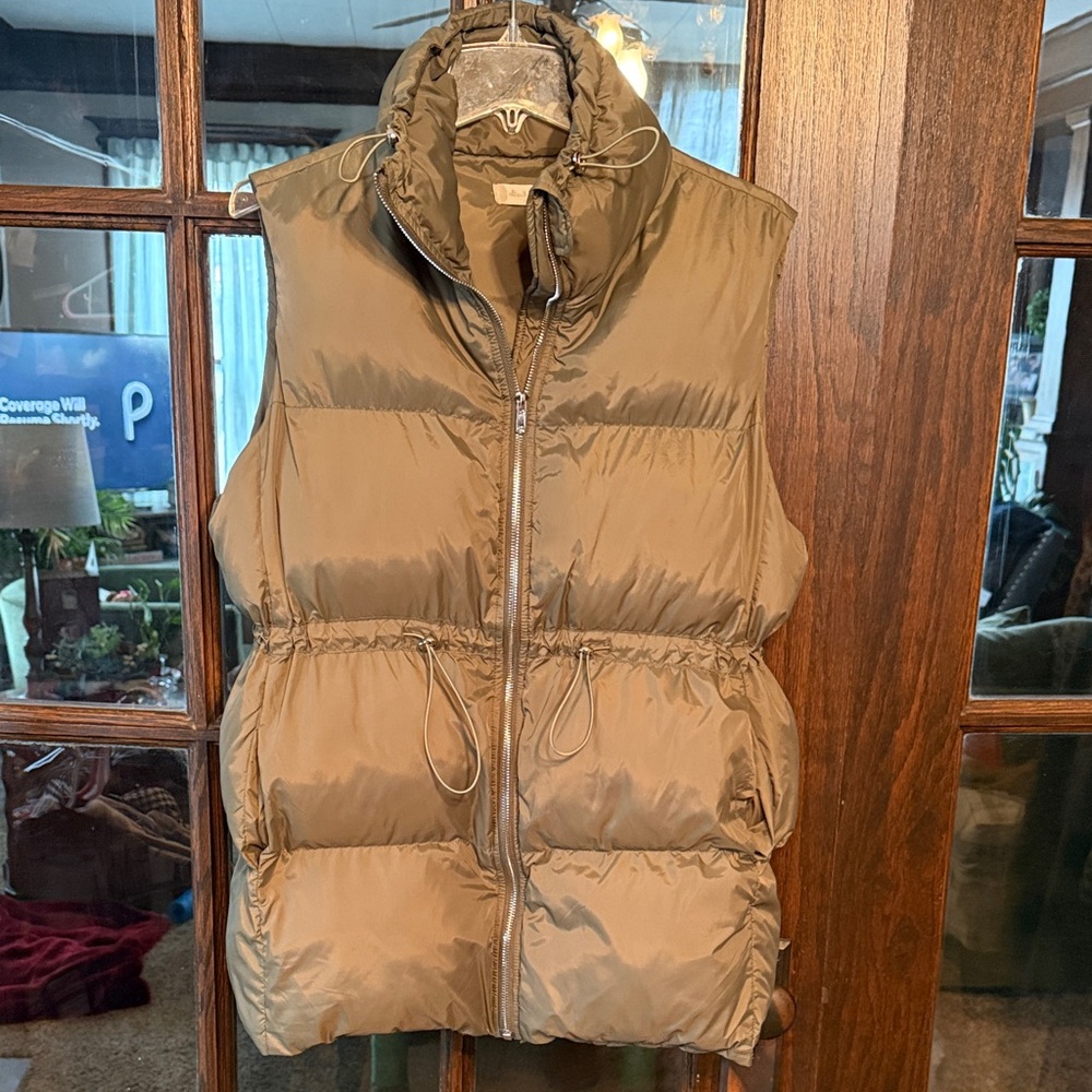 Altar'd State Womens Puffer Vest Olive Green Cinch Waist Quilted Zip Up XS